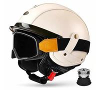 Retro 3/4 Open Face Motorcycle Half Helmet,ECE 22.06,Lightweight ABS,PU Leather/Gloss,Detachable Liner,with Face Scarf,Unisex for Cruiser Street Commuting,M-2XL(57-64cm)