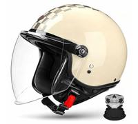 Retro 3/4 Open Face Motorcycle Half Helmet,ECE 22.06,Lightweight ABS,PU Leather/Gloss,Detachable Liner,with Face Scarf,Unisex for Cruiser Street Commuting,M-2XL(57-64cm)