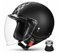 Retro 3/4 Open Face Motorcycle Half Helmet,ECE 22.06,Lightweight ABS,PU Leather/Gloss,Detachable Liner,with Face Scarf,Unisex for Cruiser Street Commuting,M-2XL(57-64cm)