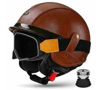 Retro 3/4 Open Face Motorcycle Half Helmet,ECE 22.06,Lightweight ABS,PU Leather/Gloss,Detachable Liner,with Face Scarf,Unisex for Cruiser Street Commuting,M-2XL(57-64cm)