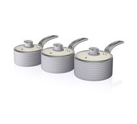Swan Grey Retro 3pce Saucepan Set 16cm/18cm/20cm with Glass Lids, Non-Stick & Compatible with Induction Hobs