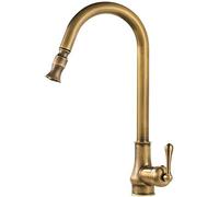 Retro 360° Swivel Kitchen Sink Mixer Tap Antique Brass Pull-Out Spout Single Handle Solid Brass Monobloc Faucet for Modern Kitchens