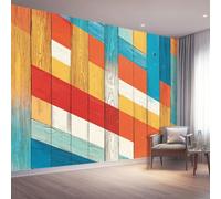 Retro 3D Photo Murals Red Wood Stripes 350 X 256 Cm Non-Woven Wallpaper Wall Art Photo Wallpaper Wall Mural Home Bedroom Living Room Poster Decoration