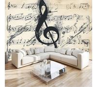 Retro 3D Wall Mural Music Sheet Music Notes Premium Non Woven 3D Photo Wallpaper Wall Mural, for Bedroom Living Room Decoration W300 X H210 Cm