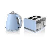 Retro 4 Slice Toaster and Cordless Kettle Bundle in Blue