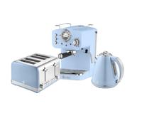 Retro 4 Slice Toaster, Cordless Kettle and Coffee Machine Bundle in Blue