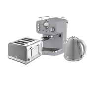 Retro 4 Slice Toaster, Cordless Kettle and Coffee Machine Bundle in Grey