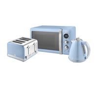 Retro 4 Slice Toaster, Cordless Kettle and Digital Microwave bundle in Blue