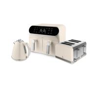 Retro 4 Slice Toaster, Cordless Kettle and Dual Air Fryer Bundle in Cream