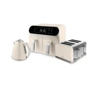 Retro 4 Slice Toaster, Cordless Kettle and Dual Air Fryer Bundle in Cream