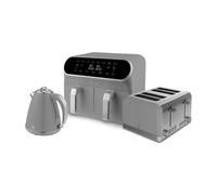 Swan Retro Kitchen Set, 1.5L Jug Kettle, 4 Slice Toaster & 8L Dual Basket Air Fryer, Grey, SD10519G + SK19020GRN + ST19020GRN