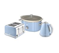 Retro 4 Slice Toaster, Cordless Kettle and Slow Cooker Bundle in Blue
