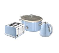 Retro 4 Slice Toaster, Cordless Kettle and Slow Cooker Bundle in Blue