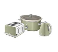 Retro 4 Slice Toaster, Cordless Kettle and Slow Cooker Bundle in Green