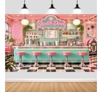 Retro 50s Diner Backdrop, Pink Starlite Diner Soda Background 7x5FT | Vintage 1950s Milkshake Bar Photo Booth Backdrop for Birthday Party Photography Decor,50s Party Wall Decor Banner