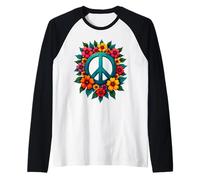 Retro 60's 70's Flower Power Groovy Love Peace Hippie Raglan Baseball Tee