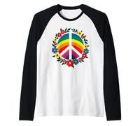 Retro 60's 70's Flower Power Groovy Love Peace Hippie Raglan Baseball Tee