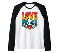 Retro 60's 70's Flower Power Groovy Love Peace Hippie Raglan Baseball Tee