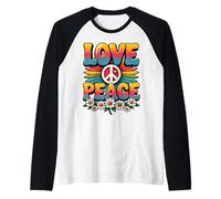 Retro 60's 70's Flower Power Groovy Love Peace Hippie Raglan Baseball Tee