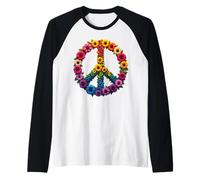 Retro 60's 70's Flower Power Groovy Love Peace Hippie Raglan Baseball Tee