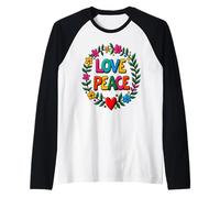 Retro 60's 70's Flower Power Groovy Love Peace Hippie Raglan Baseball Tee