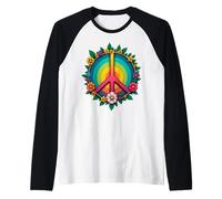 Retro 60's 70's Flower Power Groovy Love Peace Hippie Raglan Baseball Tee
