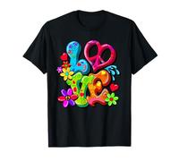 Retro 60's 70's Flower Power Hippy, Groovy Love Peace Heart T-Shirt