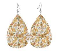 Retro 70s 60s Flower Earrings for Women, Leather Earrings Teardrop for Women Trendy, Tear Drop Earrings Jewelry