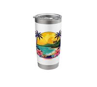 Retro 70s 80s Palm Tree Beach Sunset Summer Vibe Tropical Stainless Steel Insulated Tumbler