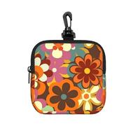 Retro 70S Colorful Floral Printed, Square Zipper Storage Bag, Neoprene Coin Purse, Small Wallets, Change Pouch, Change Purse