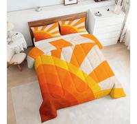 Retro 70s Double Duvet Coverless, Reversible Design, Groovy Boho Orange Sunshine Comforter & 2 Pillow Cases for Bedroom Decor, 10.5 Tog Ultra Soft Microfibre, All Seasons #h290