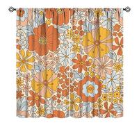 Retro 70s Floral Blackout Curtains Hippie Summer Groovy Flower Power Flower Boho Print Suitable for Home Bedroom Window Drapes Abstract Aesthetics Decoration 2 Panels 42x45 Inch