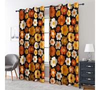 Retro 70s Floral Curtains Blackout, 90x90 Inch 2 Panels - Yellow Orange Flower Pattern Black Out Curtains, Home Decor, 90 Drop Eyelet Window Drapes for Bedroom, Living Room A&BM198