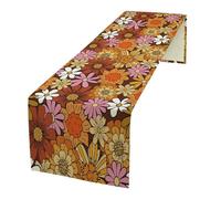 Retro 70s Floral Table Runner Hippie Summer Groovy Boho 60s Flower Dinner Runner for Home Kitchen Dining Table Party Decor 13"x60"