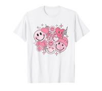 Retro 70s Happy Face Leopard Disco Ball Smile Face Flower T-Shirt