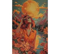 Retro 70s Hippie Woman Poster Colorful And Chic Flowers Girl Canvas Painting Wall Art For Living Room Home Decor Mural 21x30cm No Frame