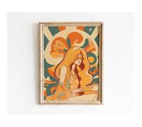 Retro 70s Hippie Woman Poster Colorful And Chic Flowers Girl Canvas Painting Wall Art For Living Room Home Decor Mural 30x40cm No Frame