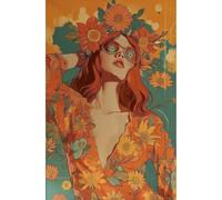 Retro 70s Hippie Woman Poster Colorful And Chic Flowers Girl Canvas Painting Wall Art For Living Room Home Decor Mural 60x90cm No Frame