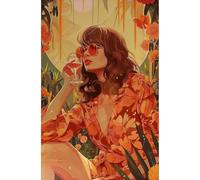 Retro 70s Hippie Woman Poster Colorful And Chic Flowers Girl Canvas Painting Wall Art For Living Room Home Decor Mural 60x90cm No Frame