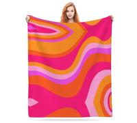 Retro 70s Pink and Orange Swirls Waves Abstract Pattern Flannel Fleece Blanket Lightweight Cozy Bed Soft Throw Blanket Fit Couch Sofa for for Home Bedding Living Room Traveling Camping 50 X40
