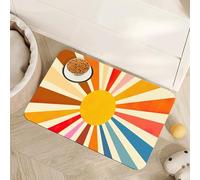 Retro 70s Rainbow Sunrise Swirl Dog Cat Food Mat,Absorbent Pet Feeding Mat for Food and Water, Non-Slip Dog Bowl Mats Floor Protector 16"x24"