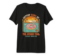 Retro 70s Skeleton Donut Pool Float Spooky Summer Premium T-Shirt