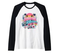 Retro 80s 90s Nostalgia Summer Vibes Tropical Beach Sunset Raglan Baseball Tee
