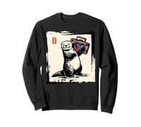 Retro 80s Boombox Otter Japanese Woodblock Art Sweatshirt