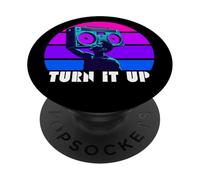 Retro 80's Boombox, Turn It Up Retro Music Lovers Cassette PopSockets Adhesive PopGrip