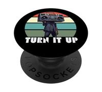 Retro 80's Boombox, Turn It Up Retro Music Lovers Cassette PopSockets Adhesive PopGrip