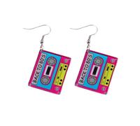 Retro 80s Cassette Tape Earrings Acrylic Dangle Earrings for Women Colorful Funky Music Jewelry for 90s Disco Party 80s Costume Accessories Halloween Outfit, Metal, No Gemstone