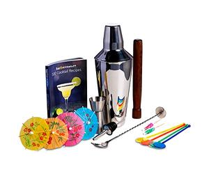 Retro 80s Christmas Cocktail Set - Festive Bar Kit with Shaker, Tools & Recipes, Gift Ready