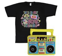Retro 80s Costume Set - "This is My 80s Costume" T-Shirt and Inflatable Boombox Prop - Neon Graphic Tee & Blow-Up Radio for 1980’s Themed Parties & Festivals Adult Fancy Dress Costume