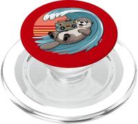 Retro 80s Sunset Surfing Sea Otter Boombox PopSockets PopGrip for MagSafe
